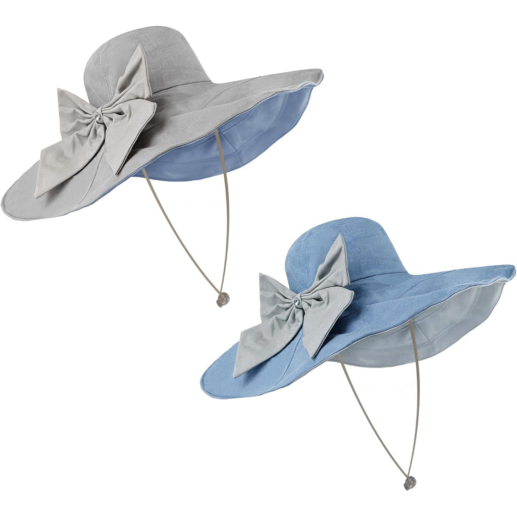 Women's Foldable Floppy Sun Hats Reversible Vacation Beach Cap Summer Wide Brim UPF 50+ Travel Fishing Bucket Hat Blue, Cotton Linen