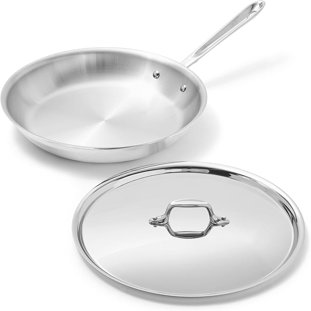All-Clad D3® Stainless Steel 12 Inch Frying Pan With Lid- Made In The Usa- The Original Bonded Professional Cookware- Oven Safe & Induction Compatible