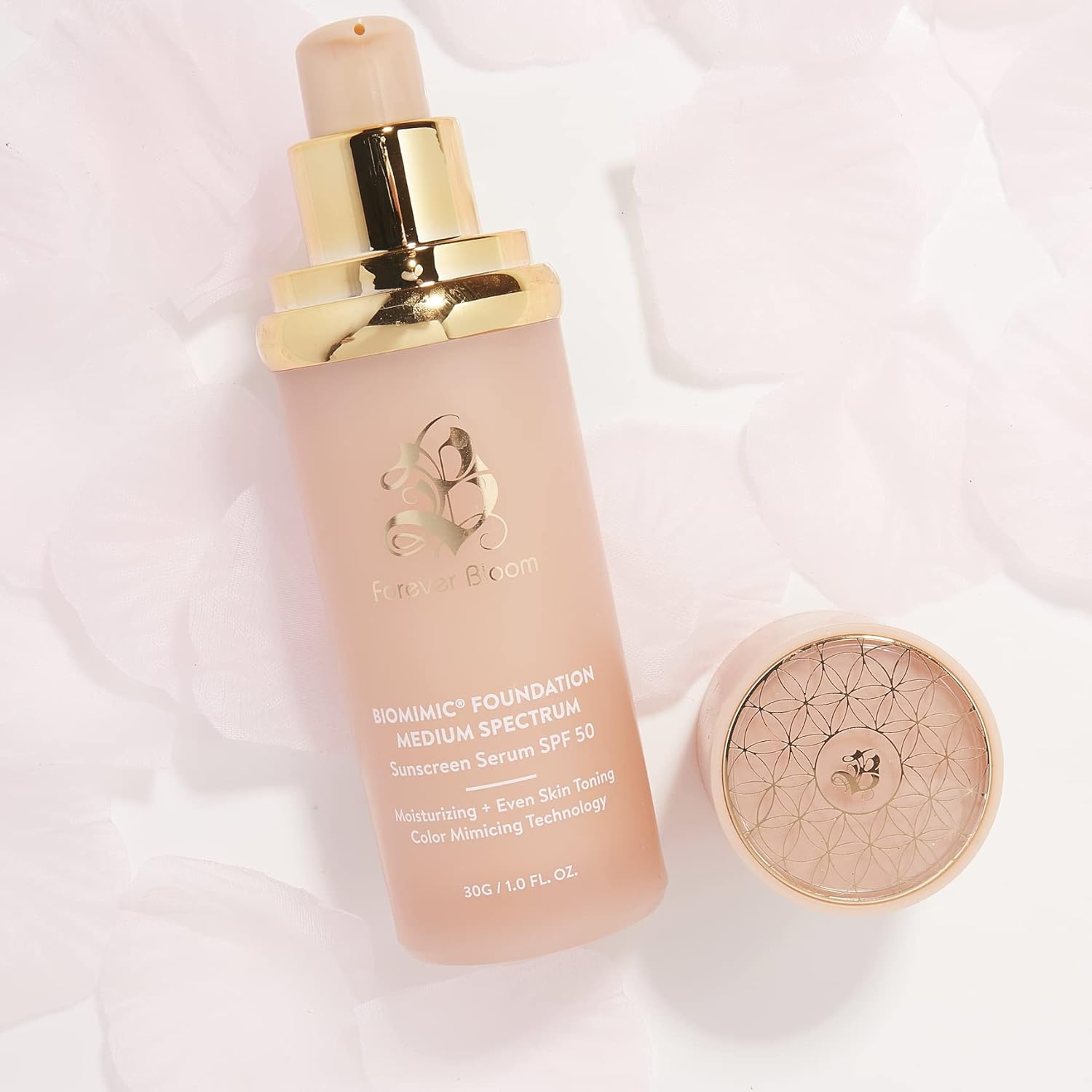 Bio Mimic Foundation Medium Spectrum by Forever Bloom; Protecting from Sun with SPF50; Foundation for Gym, Sports, Dancing Makeup for Mature & Sensitive Skin, Natural Finish Made in USA