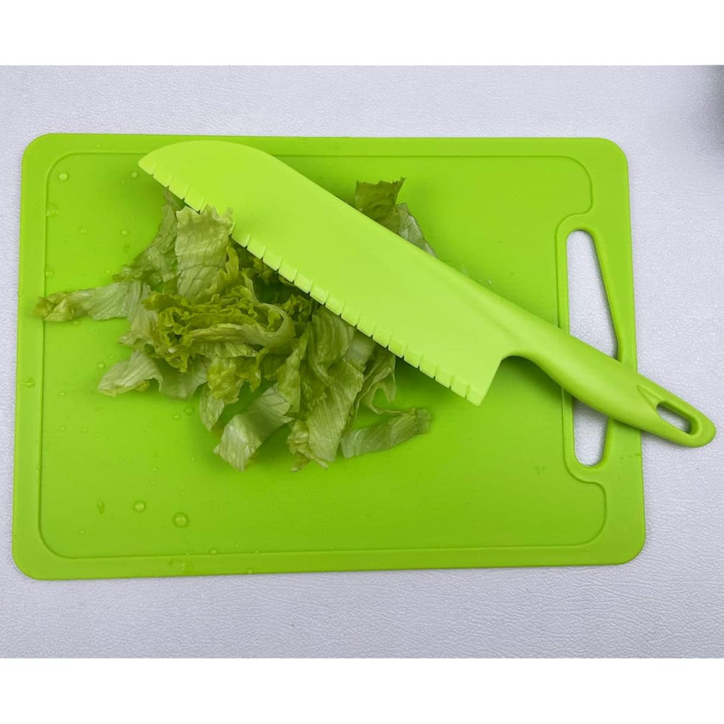 jawbush Professional Lettuce Knife, 11" Serrated Salad Cutter for Veggies, Fruit, Bread, Cake, Salad, Plastic Kitchen Nylon Knife for Cooking and Cutting to Prevent Turning Brown, Green