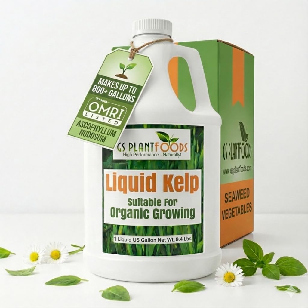 Gs Plant Foods Liquid Kelp Fertilizer – Suitable For Organic Growing, Omri Listed Seaweed Concentrate For Lawns, Gardens & Soil - 1 Gallon (Makes Up To 800+ Gallons)