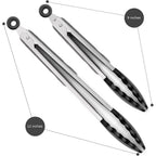 2 Pack Black Kitchen Tongs, Premium Silicone Bpa Free Non-Stick Stainless Steel Bbq Cooking Grilling Locking Food Tongs, 9-Inch & 12-Inch