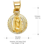 Ioka 14K Yellow Gold Diamond Cut Our Lady of Guadalupe Stamp Charm Pendant with 1.2mm Flat Open Wheat Chain Necklace