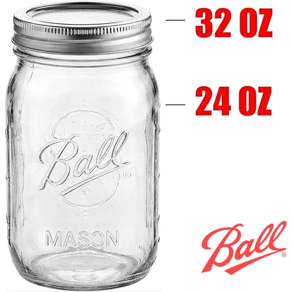 Ball Regular Mouth 32-Ounces Mason Jar With Lids And Bands, Clear,(Pack Of 2)
