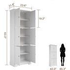 Choochoo 63.2" Tall Bathroom Storage Cabinet With 6 Doors | Freestanding Floor Cabinet, Adjustable Shelves, Pantry Cabinet For Bathroom, Kitchen, Laundry Room, White