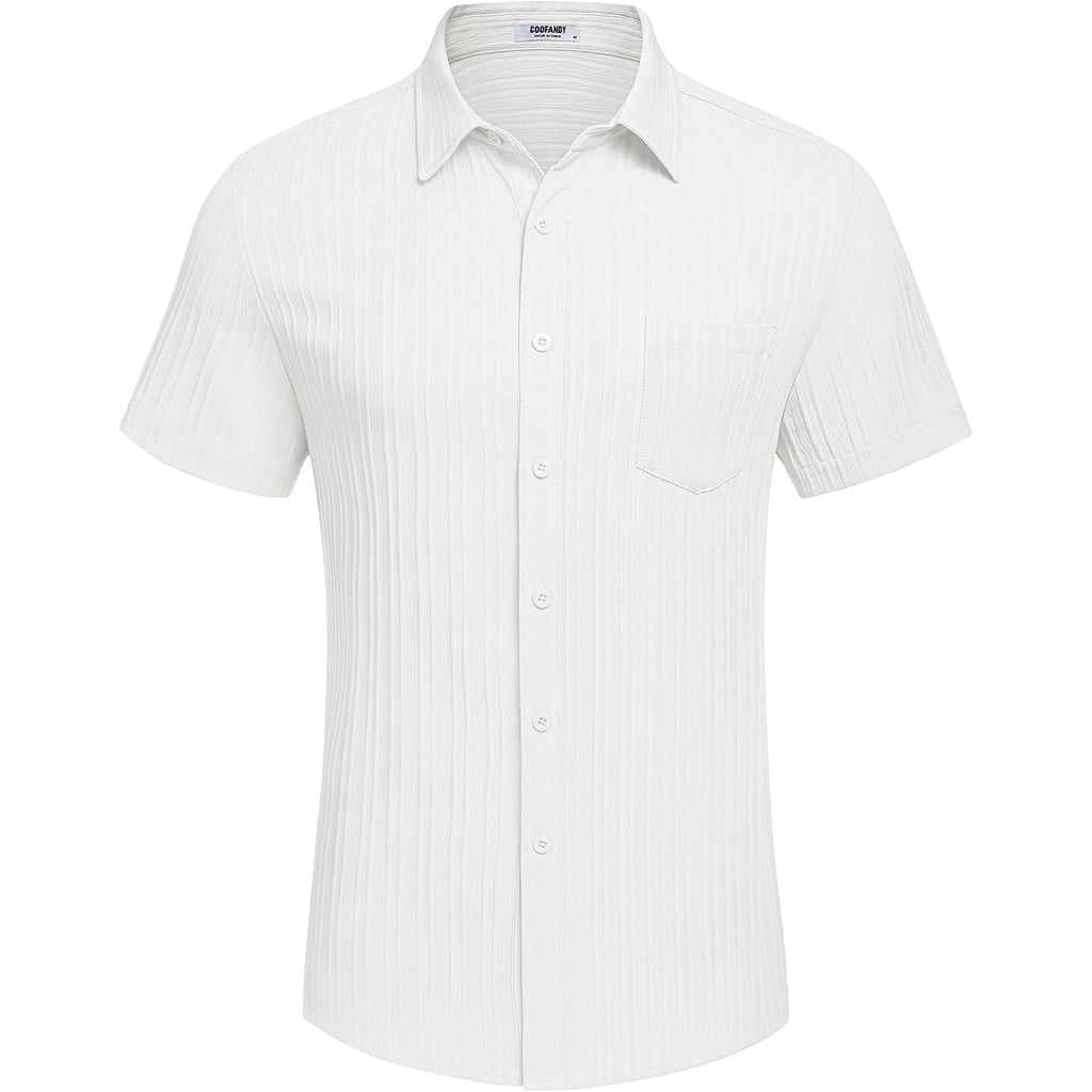 Coofandy Men'S Casual Button Down Shirts Short Sleeve Textured Summer Beach Shirt With Pocket