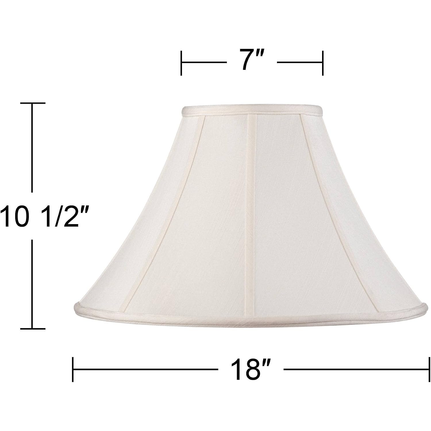Off-White Shantung Large Lamp Shade 7" Top X 18" Bottom X 10.5" High X 12" Slant (Spider) Replacement With Harp And Finial