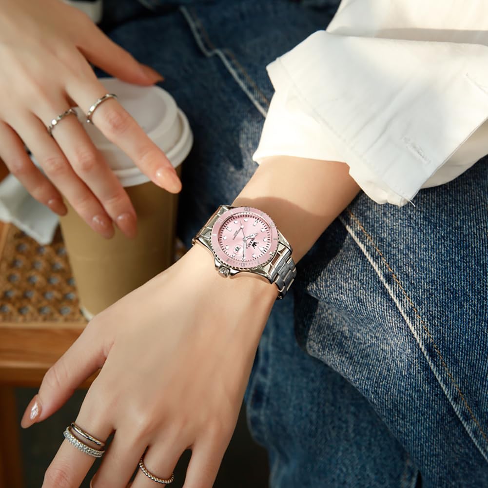 Olevs Womens Watch Classic Dress Number Female Watches For Ladies Analog Quartz Stainless Steel Waterproof Luminous Day Date Two Tone Easy To Read Wristwatch