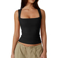 Women's Double Layer Tank Tops Square Neck Sleeveless Basic Tight T Shirts