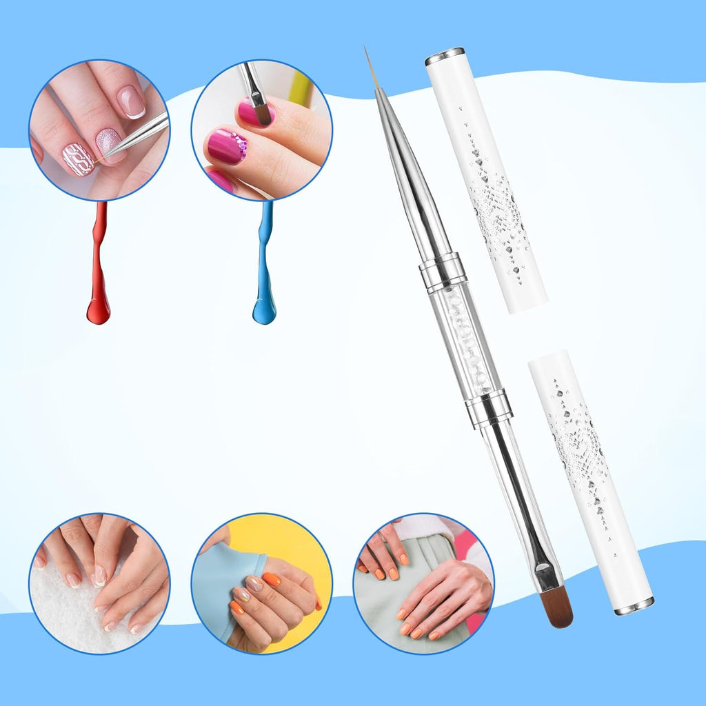 JJUNW 2 Pcs Double Ended Nail Builder Gel Brush, French Tip Brush Hard Gel for Nails, Brush Liner Brush Nails Hard Gel for Design Nails Professional Nail Art(White)