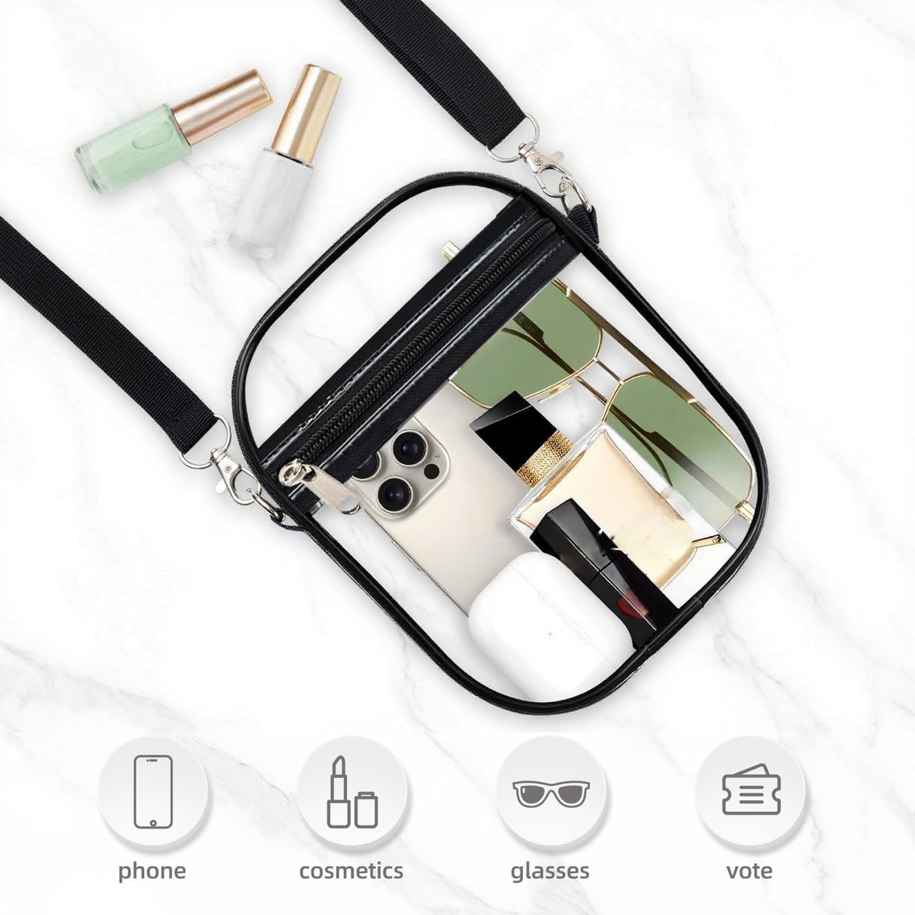 Fibrdoo Clear Crossbody Purse Bag, Clear Bag Stadium Approved with Front Pocket for Concerts Sports Festivals
