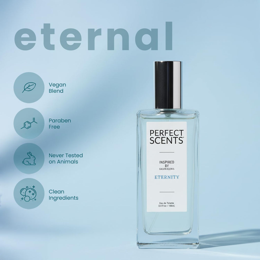 Perfect Scents Fragrances, Inspired by Calvin Klein’s Eternity, Women’s Eau de Toilette, CLEAN, Vegan, Paraben-Free, Phthalate-Free, Never Tested on Animals, 3.4 Fluid Ounces