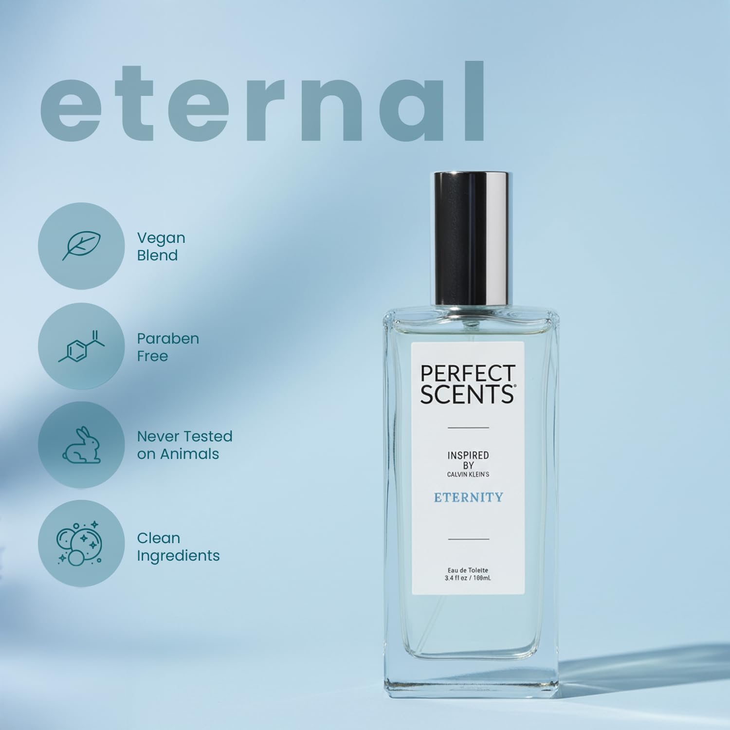 Perfect Scents Fragrances, Inspired by Calvin Klein’s Eternity, Women’s Eau de Toilette, CLEAN, Vegan, Paraben-Free, Phthalate-Free, Never Tested on Animals, 3.4 Fluid Ounces