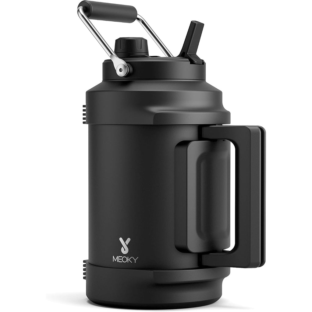 1 Gallon Insulated Water Bottle For Sports: Meoky 128 Oz Triple Wall Vacuum Stainless Steel Water Jug - Top And Side Handles, Cold For 48 Hrs, 2-In-1 Straw And Spout Lid, Leak Proof For Hiking (Night)