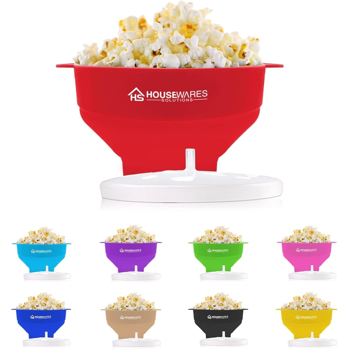 Collapsible Silicone Microwave Hot Air Popcorn Popper Bowl With Lid And Handles - Red