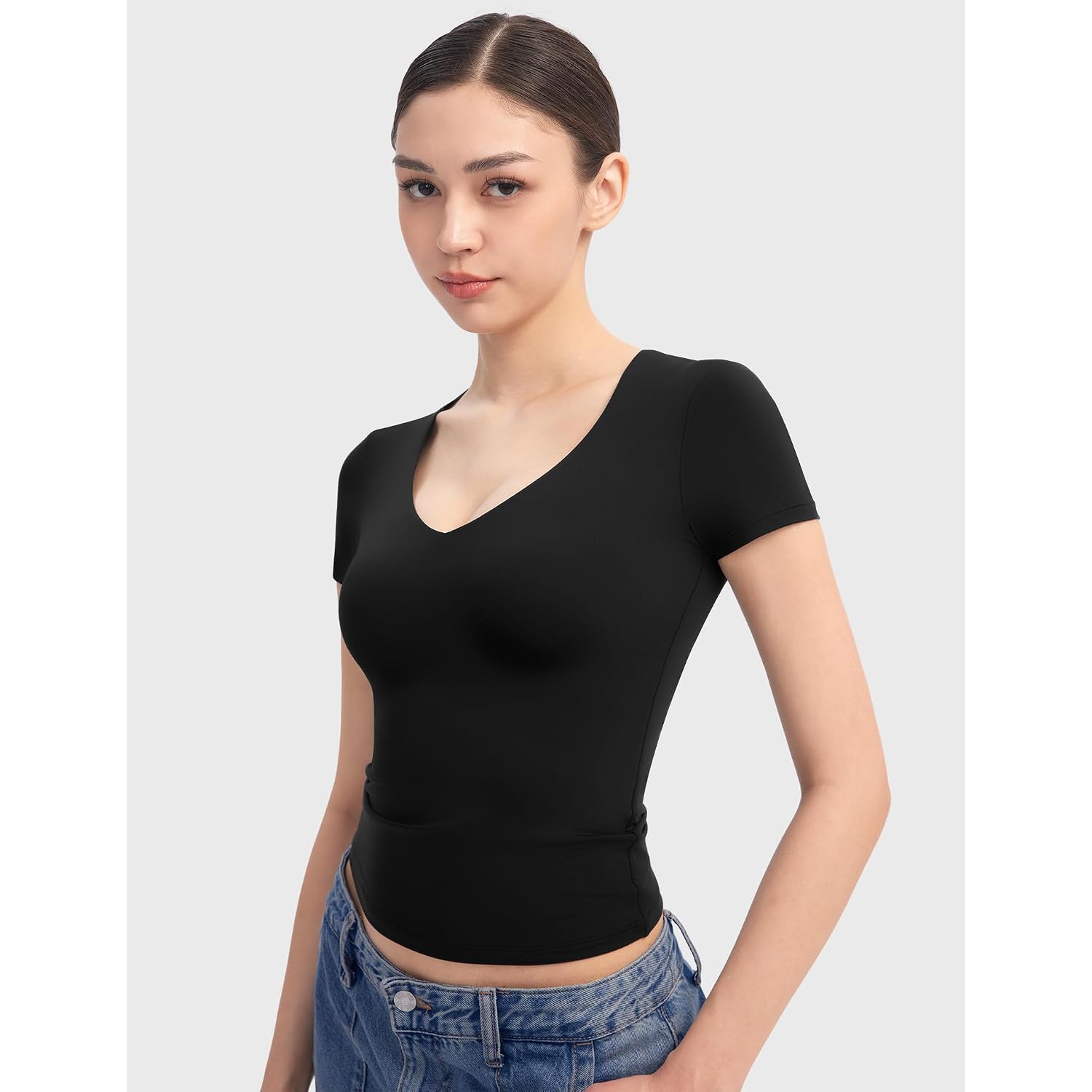 Pumiey Women'S V Neck Short Sleeve T Shirts Slim Fit Going Out Tops Sexy Basic Tee Sharp Collection
