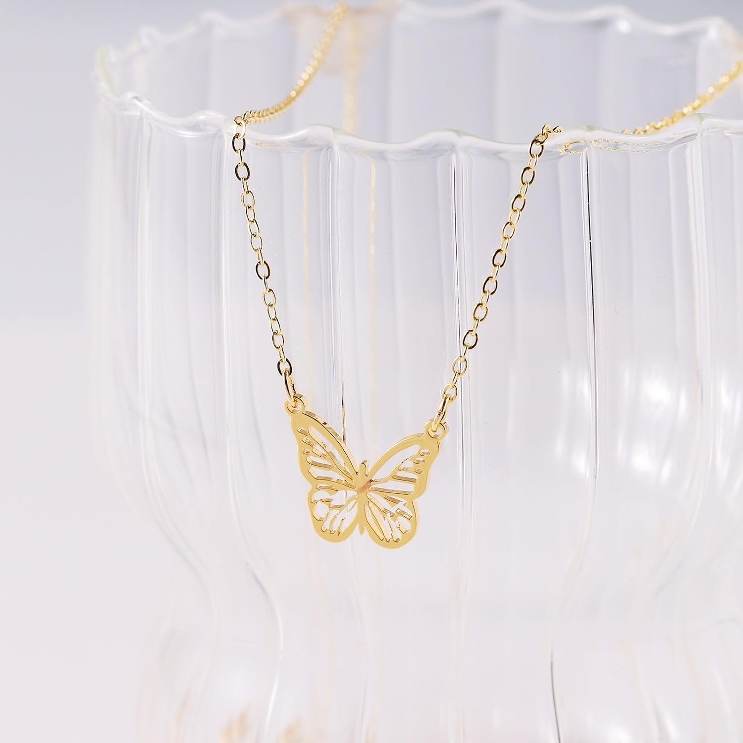 14K Gold Plated Dainty Pendant Butterfly Bead Boot Bee Baseball Flower Compass Airplane Heart Hummingbird Tree Necklace Simple Jewelry Gift for Women