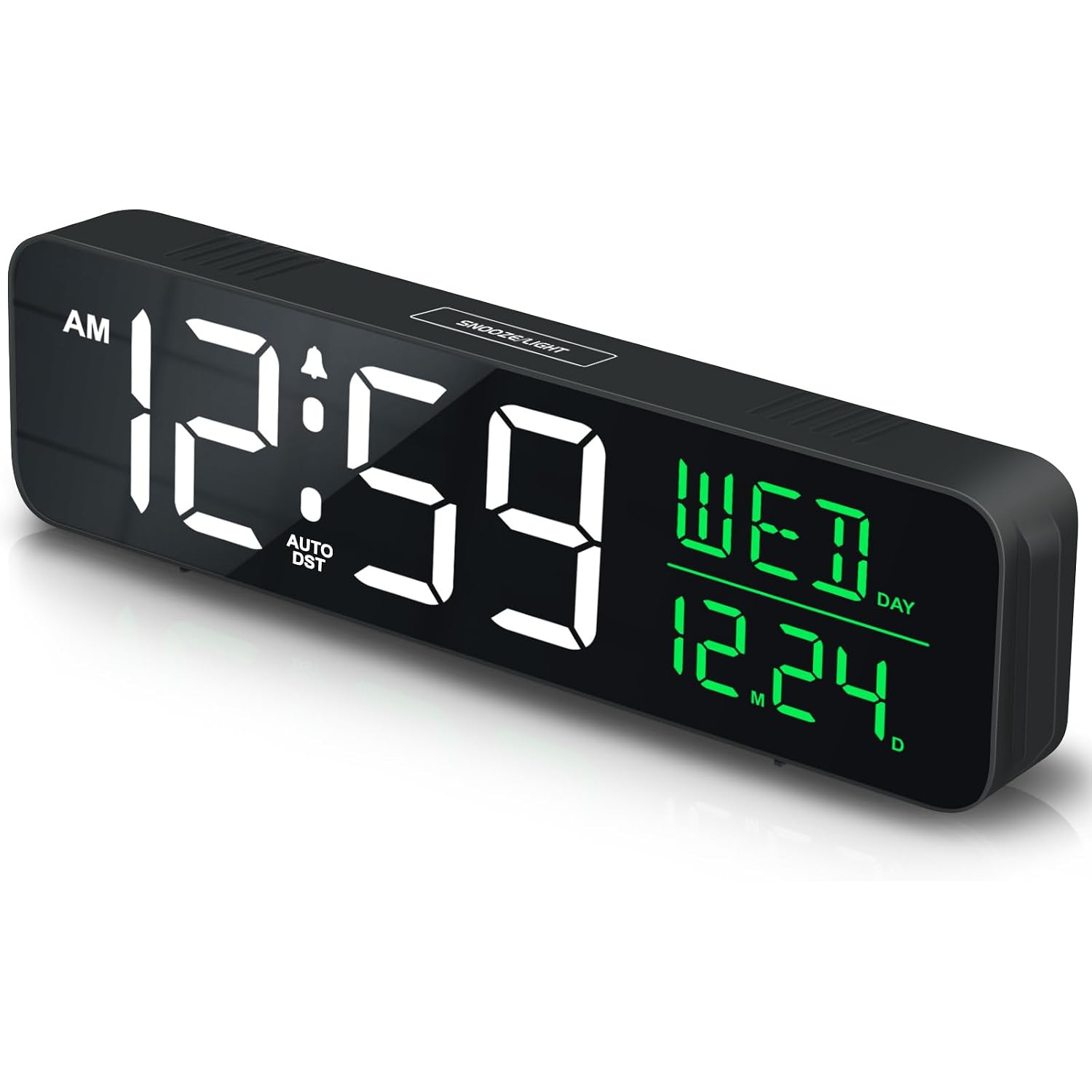 Peakeep Large Display Digital Alarm Clock For Bedroom With Date Day Of Week | Calendar Desk Table Clocks For Living Room Office, Dimmable Plug In Electric Clock Battery Backup, 5 Volumes, Loud, Auto Dst