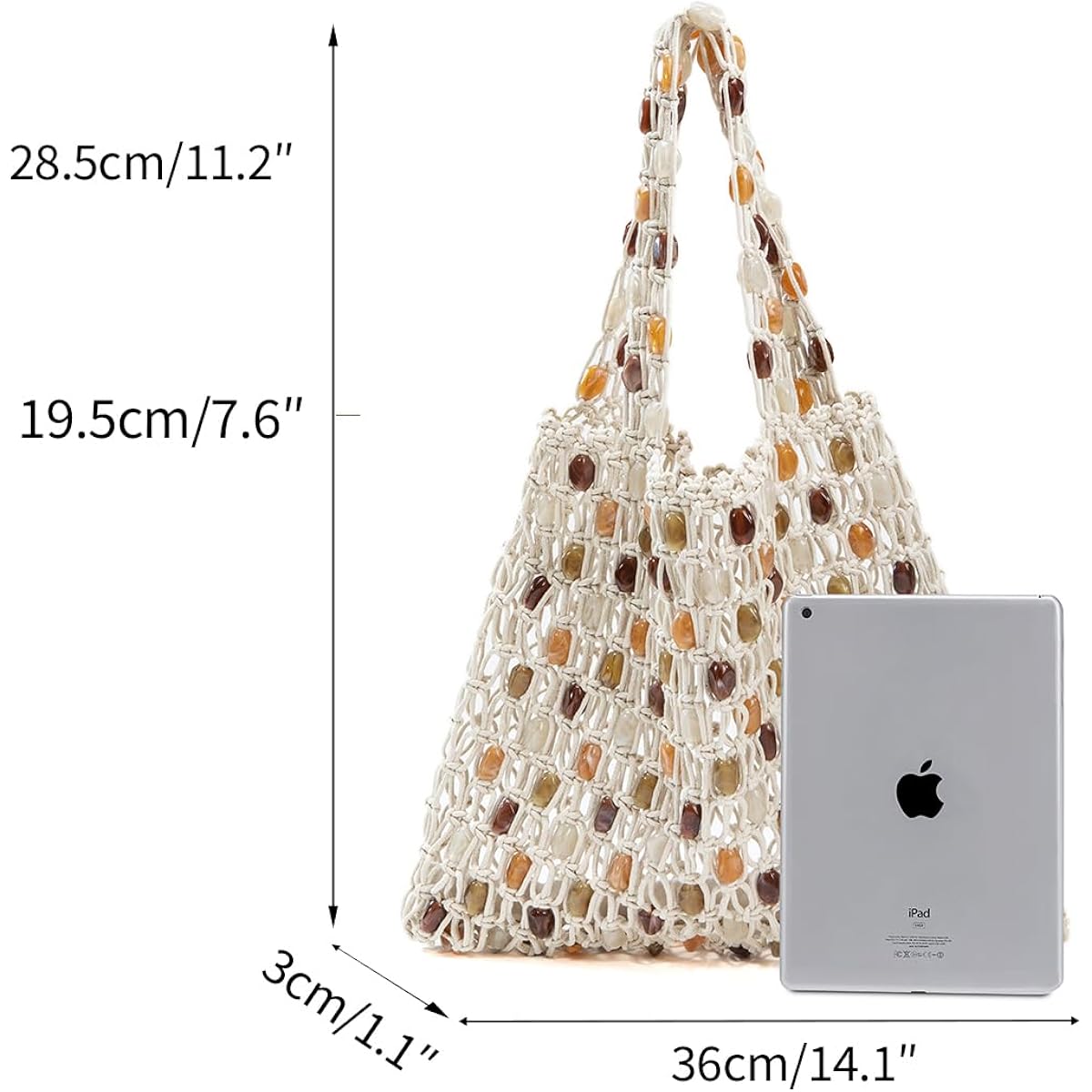 Boho Crochet Shoulder Bag For Women, Colorful Beaded Beach Tote Handbag Lightweight Summer Knit Hobo Purse &Travel Organizer