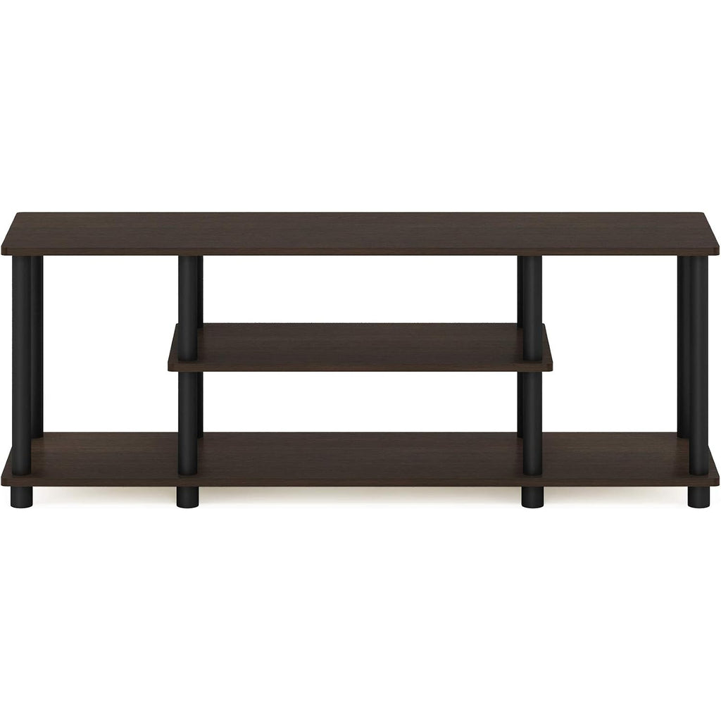 Furinno Turn-N-Tube No Tools 3D 3-Tier Entertainment Tv Stand Up To 50 Inch Tv, Round Tubes, Dark Brown / Black | For Tv Up To 50 Inch, Open Frame Rectangular Entertainment Center With Storage Shelf, Tv Console, For Living Room, Bedroom