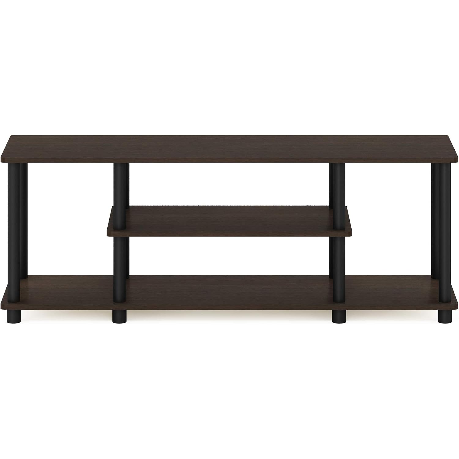 Furinno Turn-N-Tube No Tools 3D 3-Tier Entertainment Tv Stand Up To 50 Inch Tv, Round Tubes, Dark Brown / Black | For Tv Up To 50 Inch, Open Frame Rectangular Entertainment Center With Storage Shelf, Tv Console, For Living Room, Bedroom