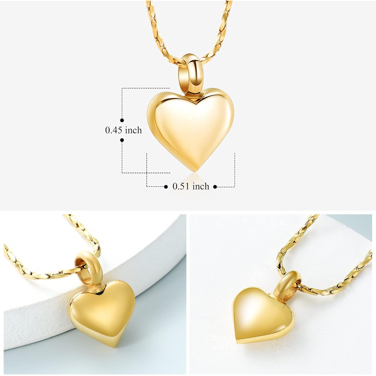 Imrsanl Small Heart Urn Necklace for Ashes Cremation Jewelry for Women Stainless Steel Pendant Memorial Ash Holder Loved Ones Keepsake