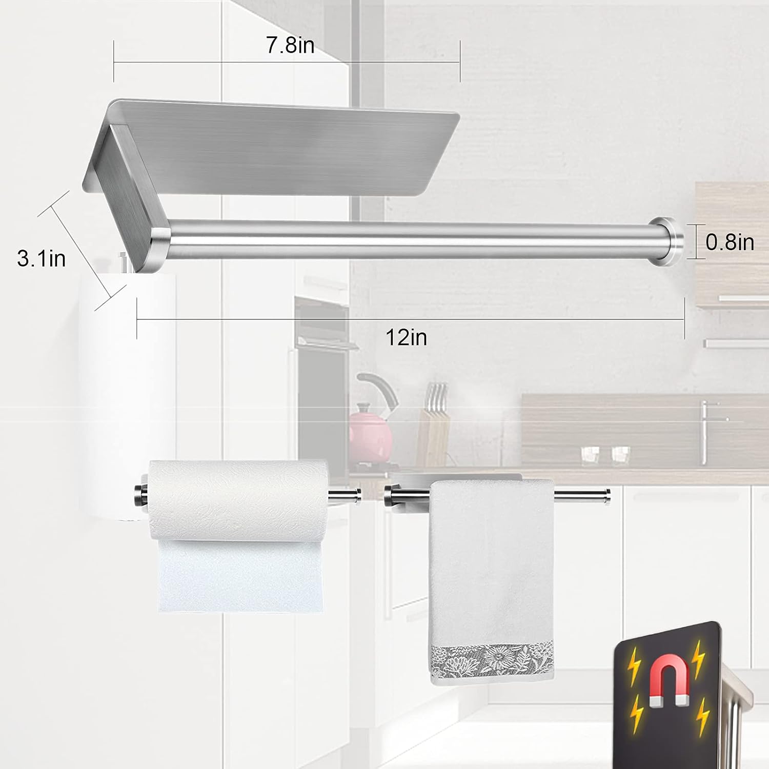 Paper Towel Holders Magnetic Steel Brushed Towel Roll Holders With Strong Magnetic Backing - Fit For Large Paper Towels-For Kitchen,Refrigerator,Grill,Toolbox,Garage,Shop