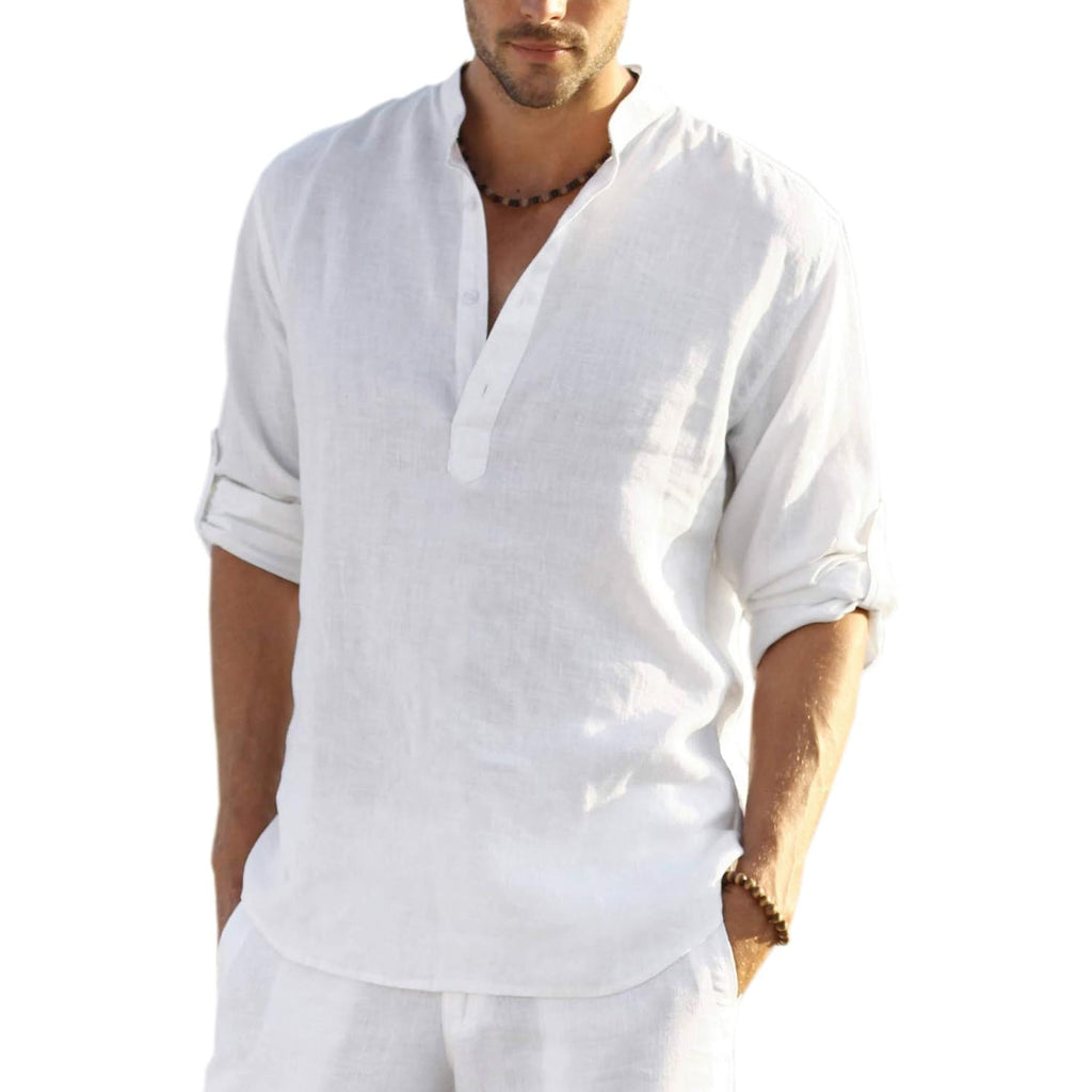 Coofandy Men'S Cotton Linen Henley T-Shirt Long Sleeve Hippie Casual Beach T-Shirts