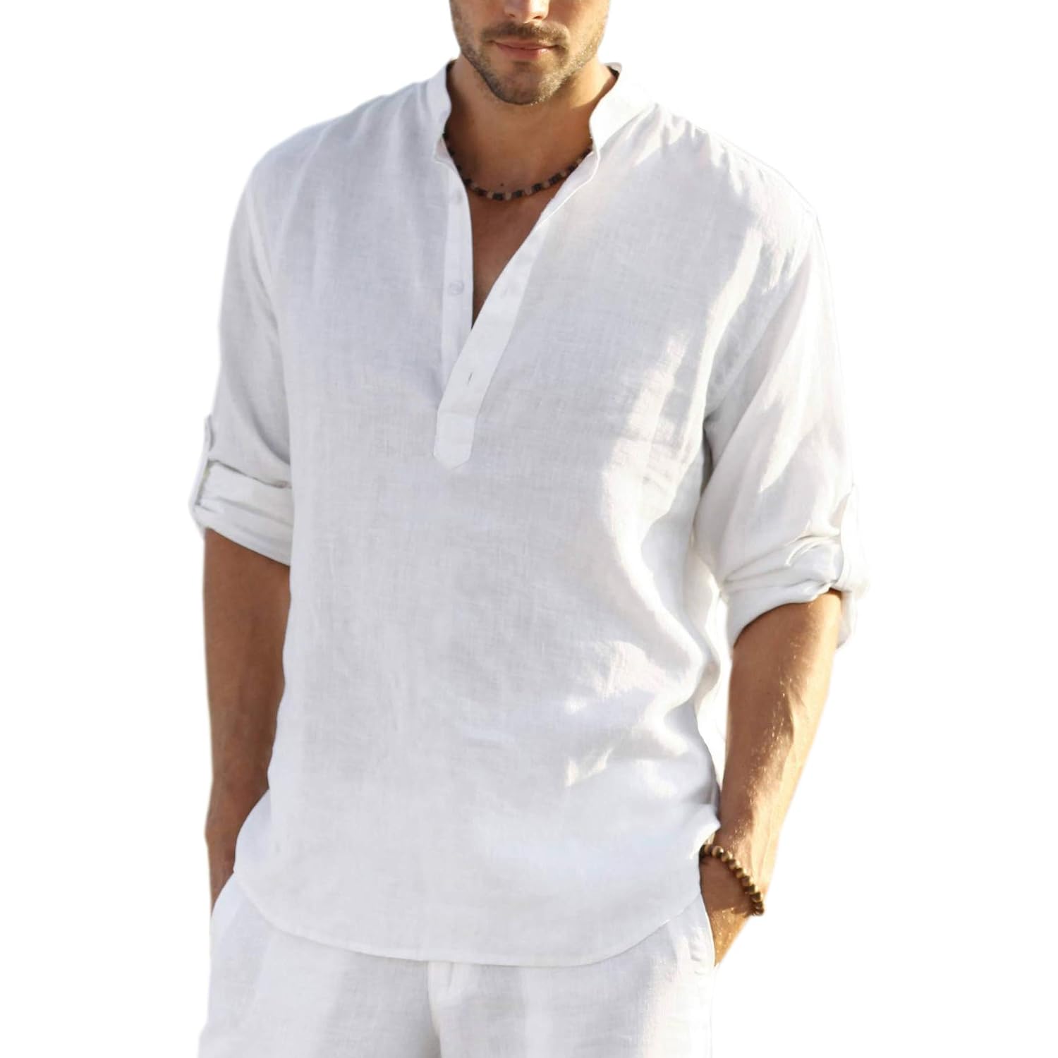 Coofandy Men'S Cotton Linen Henley T-Shirt Long Sleeve Hippie Casual Beach T-Shirts