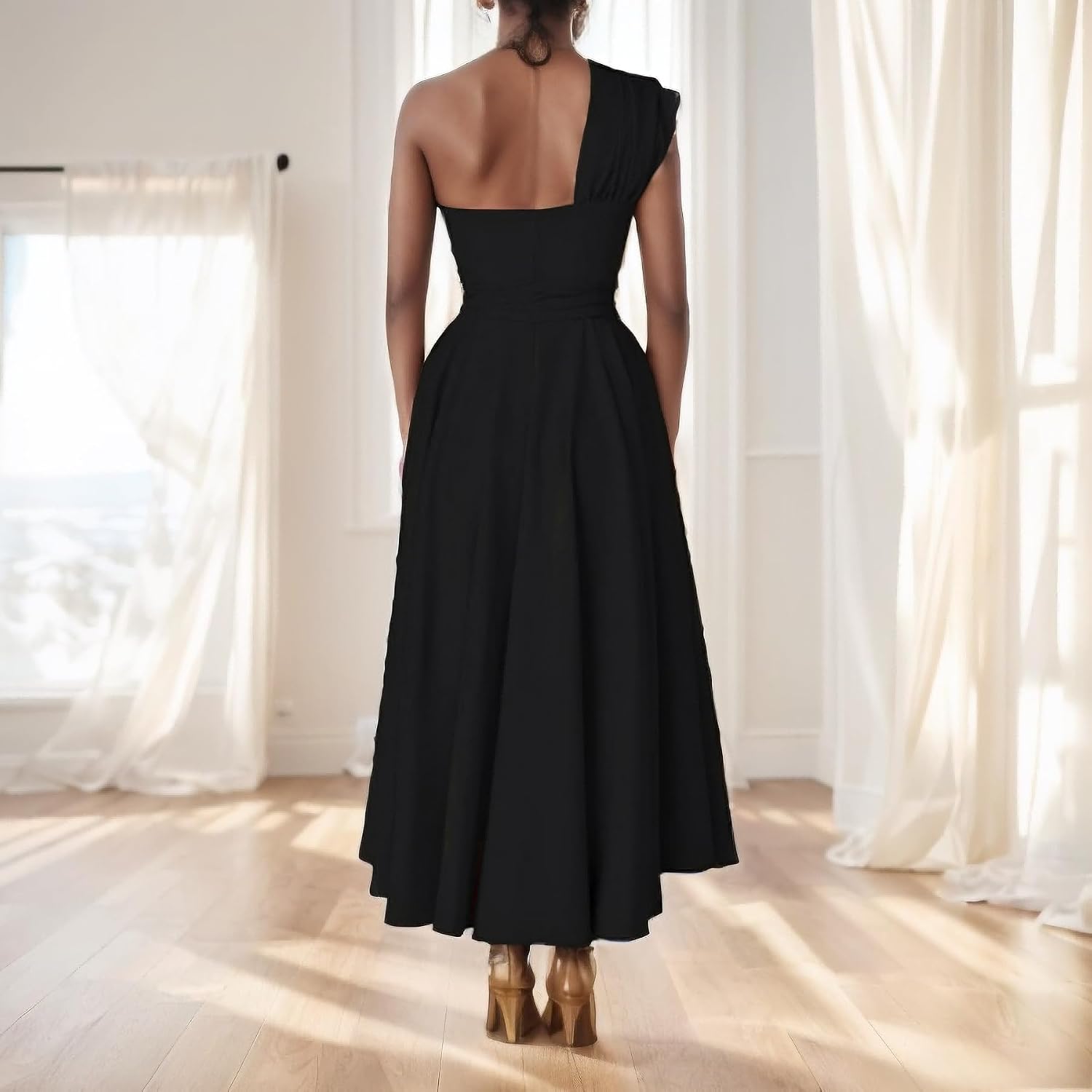 Kwunbwa One Shoulder Dresses For Women Elegant Asymmetrical A Line Flowy Formal Evening Gowns Party Cocktail Dress