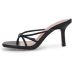 Laicigo Women’S Square Open Toe Flip Flops Stiletto Heels Strappy Thong Slide On Slingback Mules Sandals