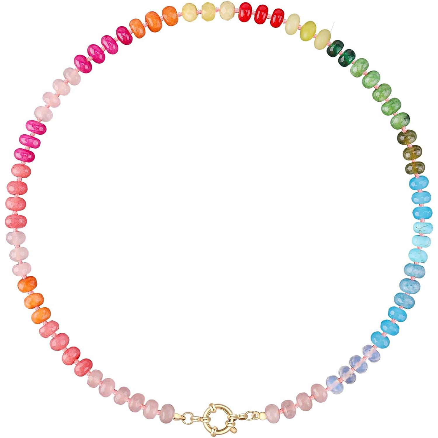 LALAPPLE Colorful Beaded Gemstone Necklace for Women, Boho Rainbow Bead Choker with Natural Stone Crystal Beads, Handmade Summer Beach Necklace Jewelry