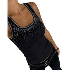 Womens Sleeveless U Neck Tank Top Rhinestone Ribbed Fitted Shirts Cute Summer Going Out Clothes 2026