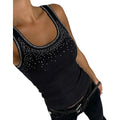 Womens Sleeveless U Neck Tank Top Rhinestone Ribbed Fitted Shirts Cute Summer Going Out Clothes 2026