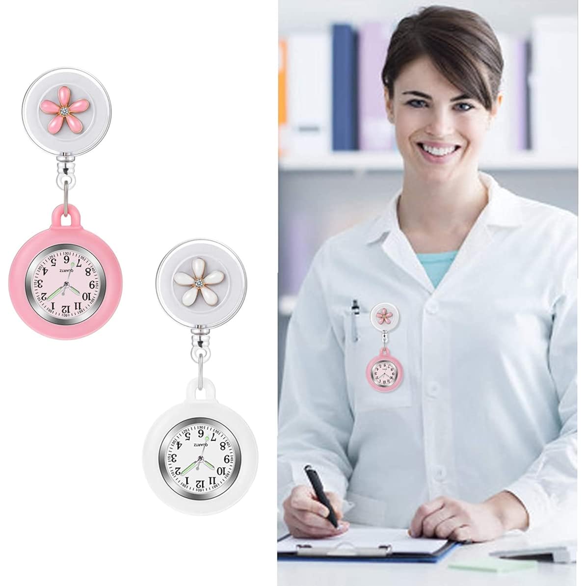 Pwosi Nurse Glow Pointer Watch With Clip And Lapel Option, Fob Watch With Second Hand