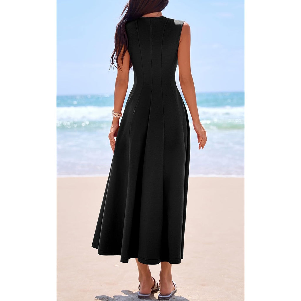 Prettygarden Womens Sleeveless Summer Dresses With Pockets, Soft And Stretchy Cotton Blend High Waist Elegant Cocktail Dress