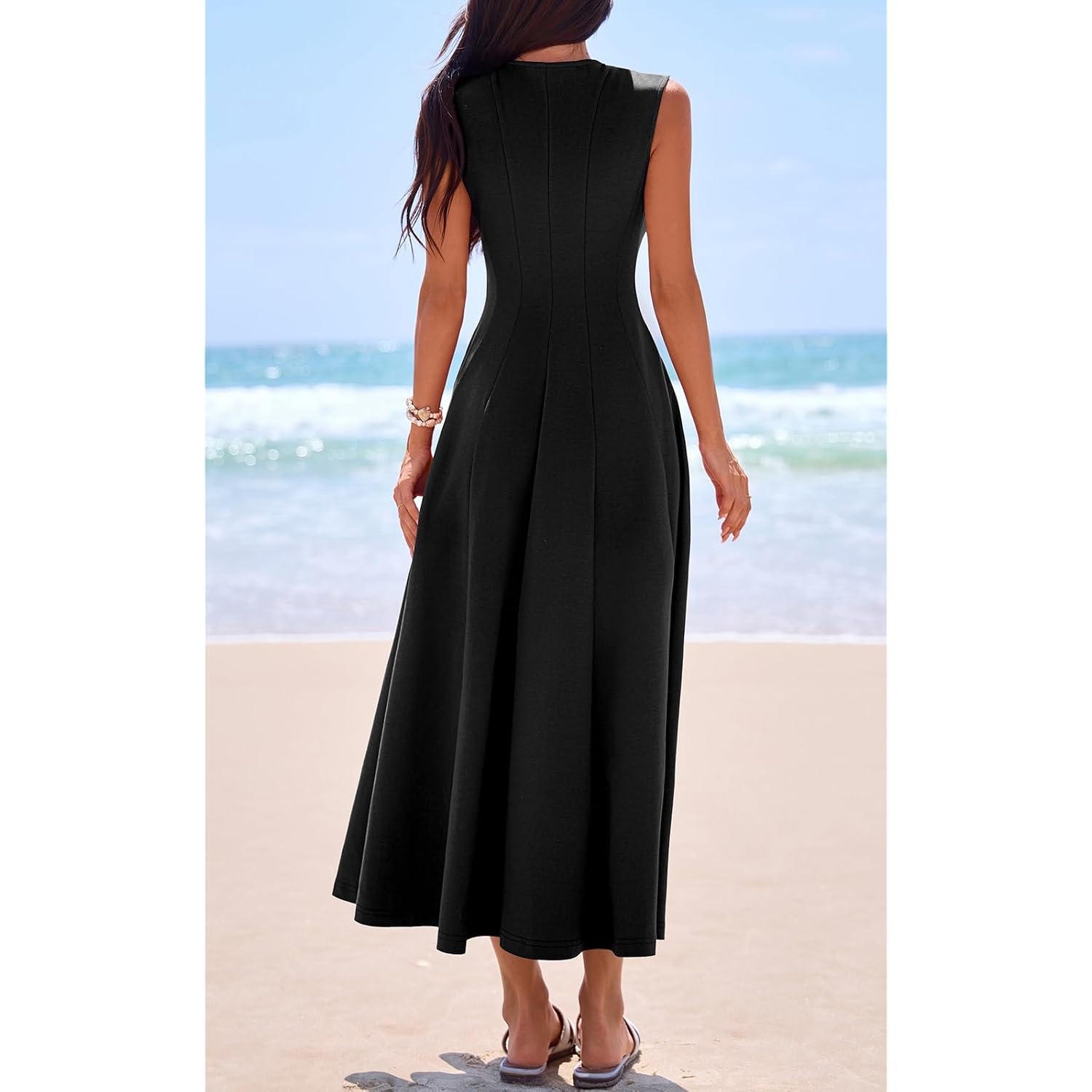 Prettygarden Womens Sleeveless Summer Dresses With Pockets, Soft And Stretchy Cotton Blend High Waist Elegant Cocktail Dress