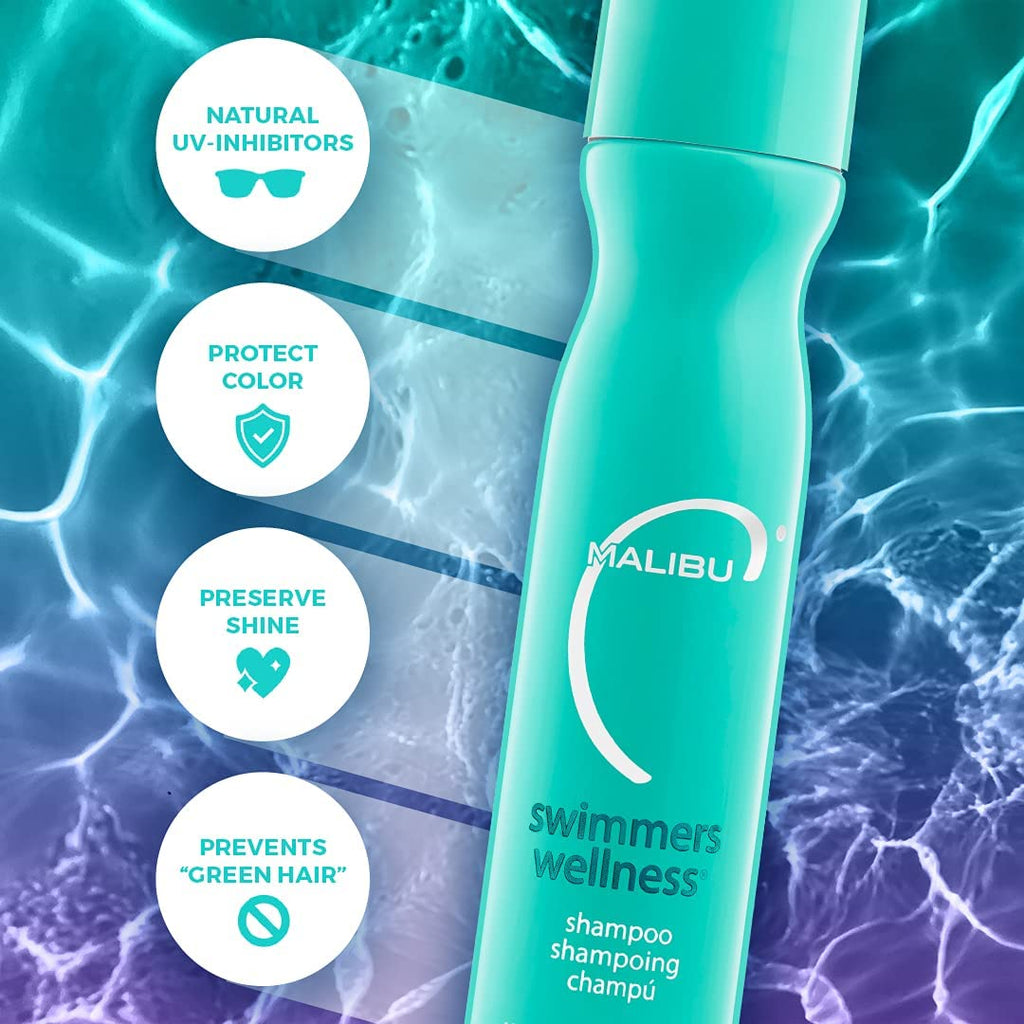Malibu C Swimmers Wellness Clarifying Shampoo For Chlorine & Hair Build Up - Adults & Kids Swim Shampoo To Help Protect Against Pool Element Damage, Retain Moisture, Restore Shine & Texture (9 Oz)