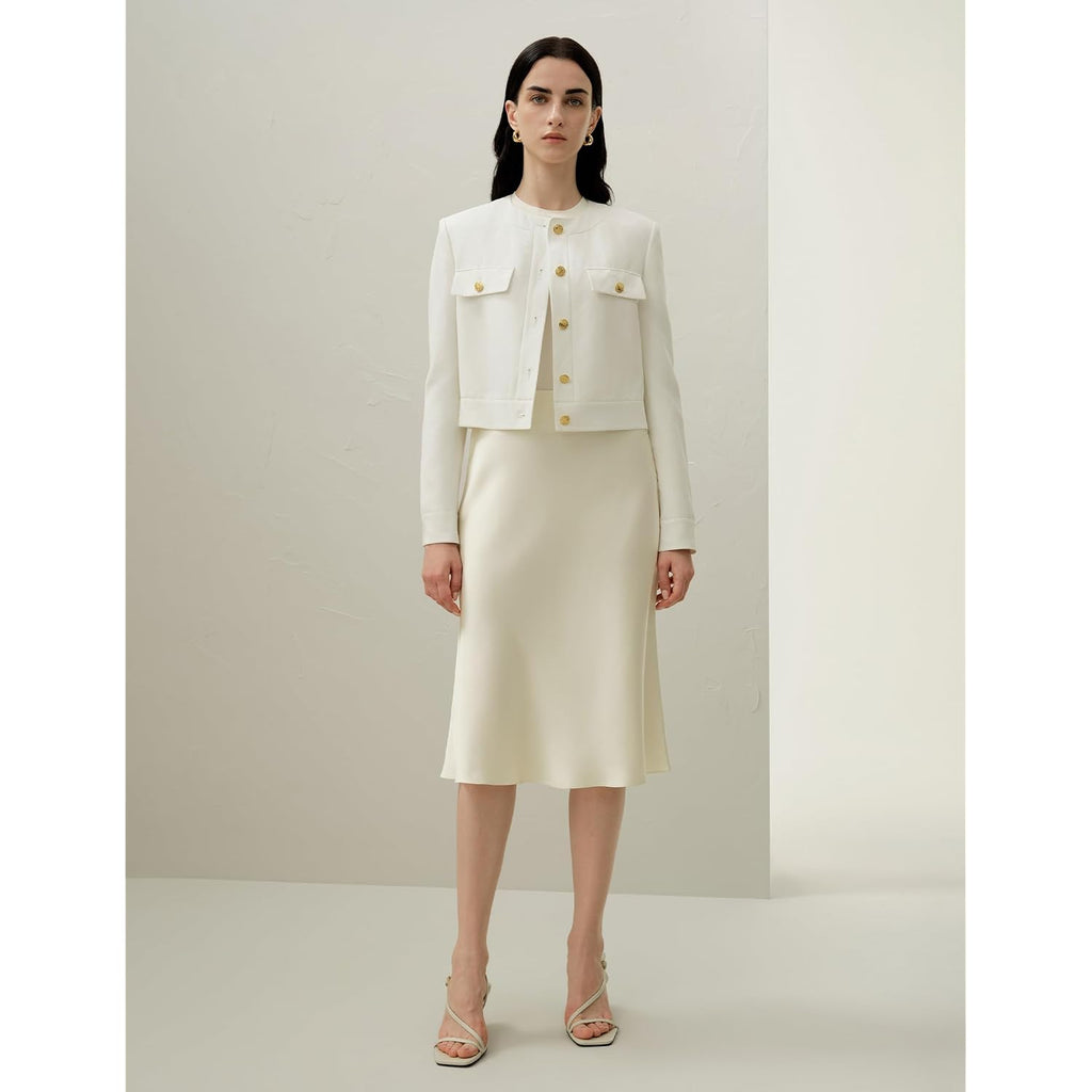 Lilysilk Silk Linen Mara Jacket For Women Long Sleeve Cropped Button Front Coat Soft Breathable Outerwear