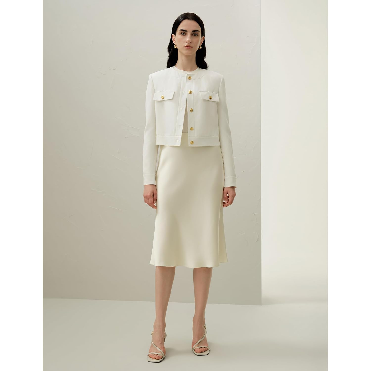 Lilysilk Silk Linen Mara Jacket For Women Long Sleeve Cropped Button Front Coat Soft Breathable Outerwear