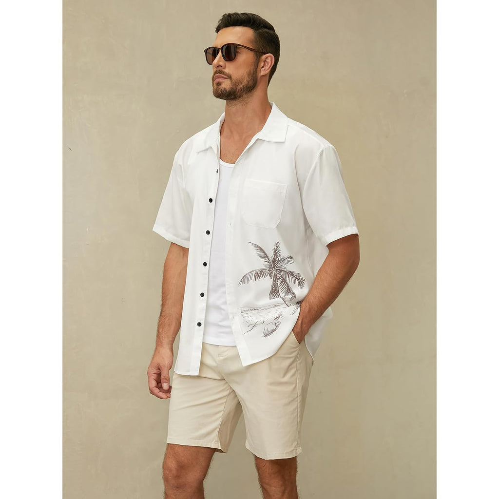 Hardaddy Men'S Hawaiian Shirt Short Sleeves Coconut Printed Button Down Summer Beach Casual Shirts