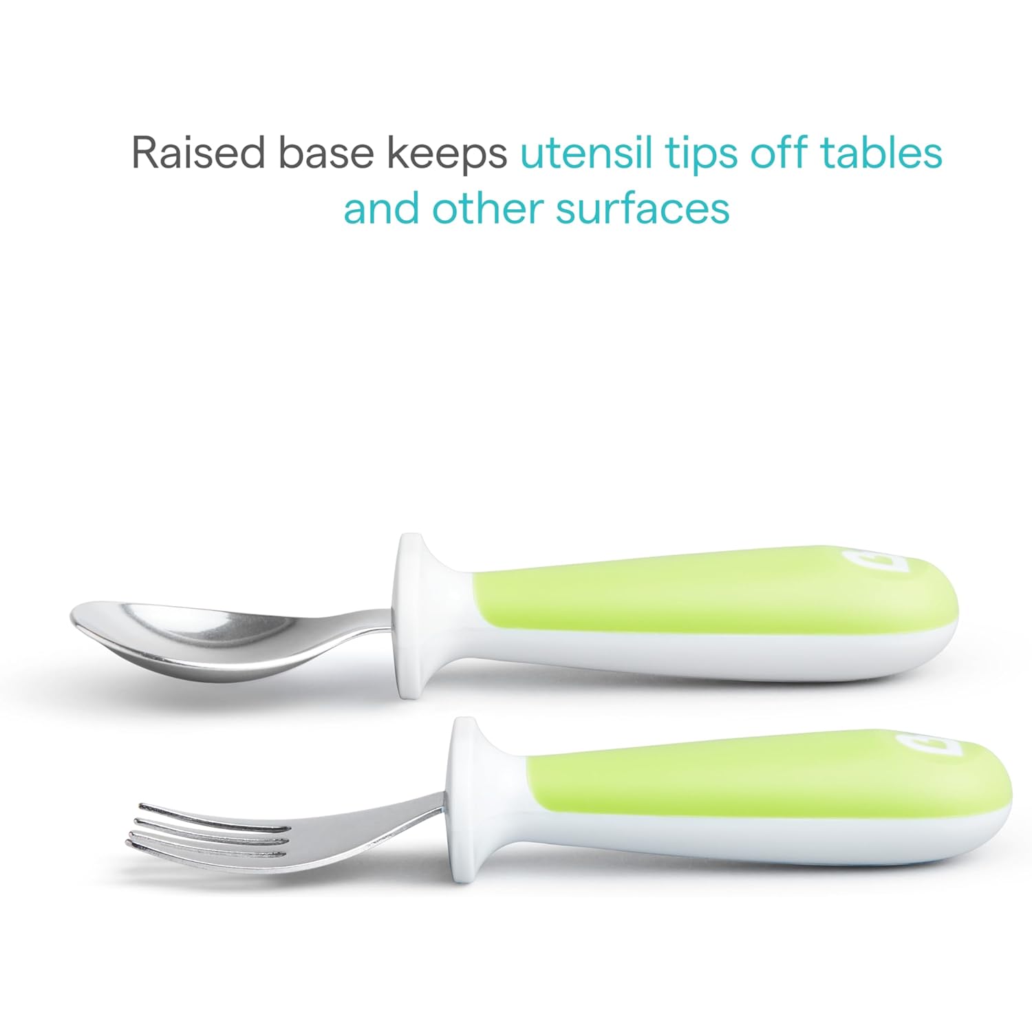 Munchkin® Raise™ Toddler Fork and Spoon Utensil Set, Rest Keeps Tip Off Table, BPA Free, 4 Pack, Blue/Green