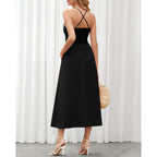 Btfbm Women 2026 Spaghetti Strap Midi Summer Dresses Sleeveless V Neck Cutout Slit Casual Beach Party Maxi Dress Pockets