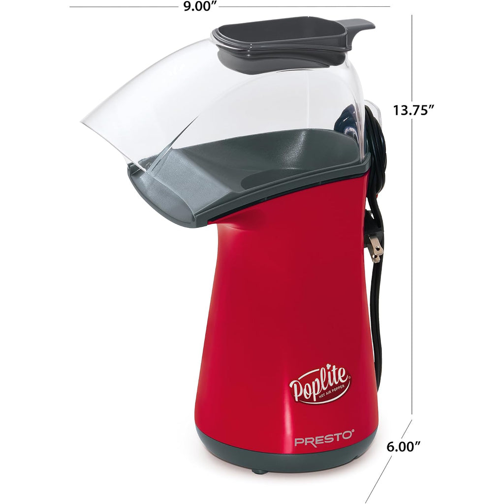 Presto 04863 Poplite Hot Air Popcorn Popper - Built-In Measuring Cup + Melts Butter, Easy To Clean, Built-In Cord Wrap, 18 Cups, Red