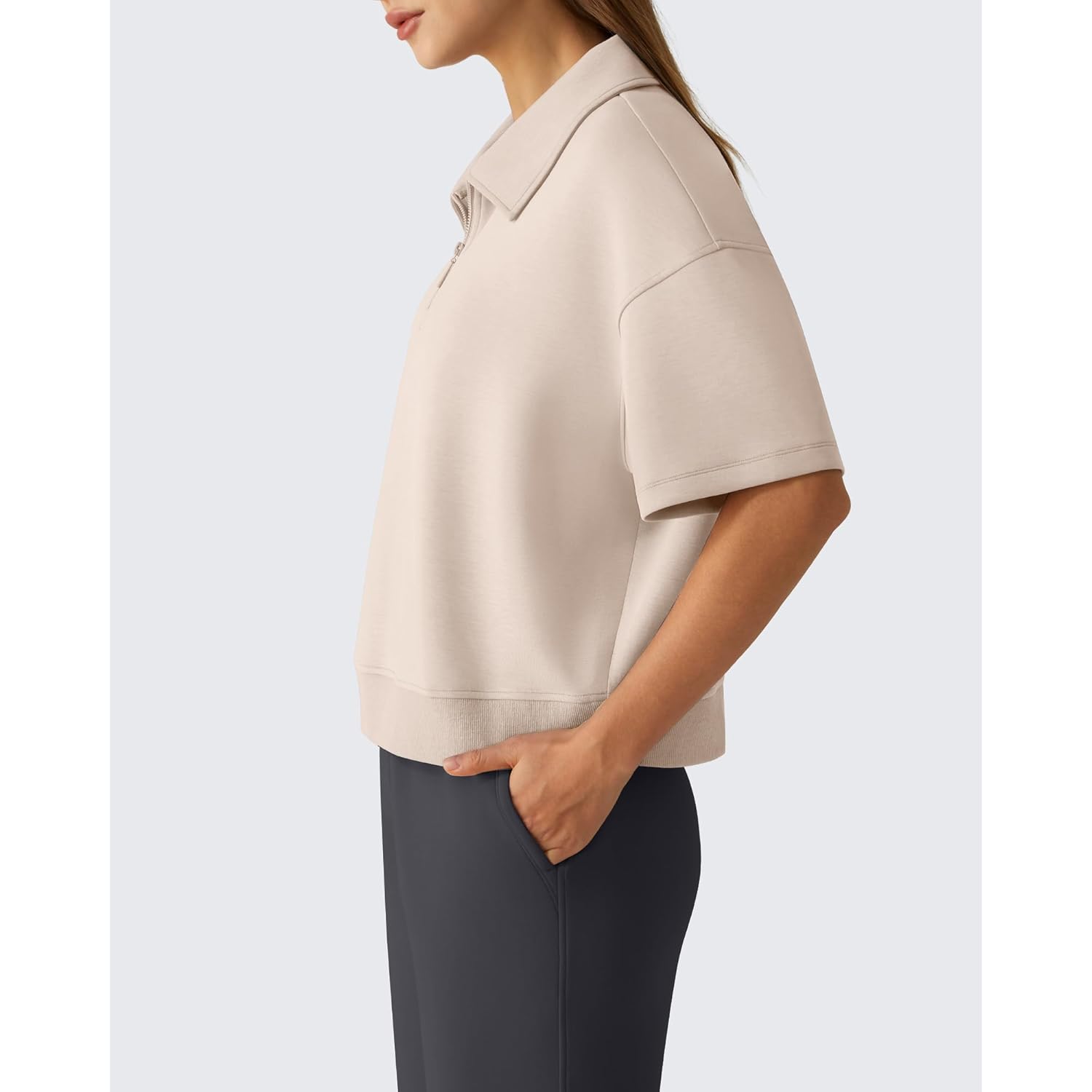Smoofit Modal Soft Polo Shirts for Women Zip Up Short Sleeve Tops Loose Fit for Casual Business Work