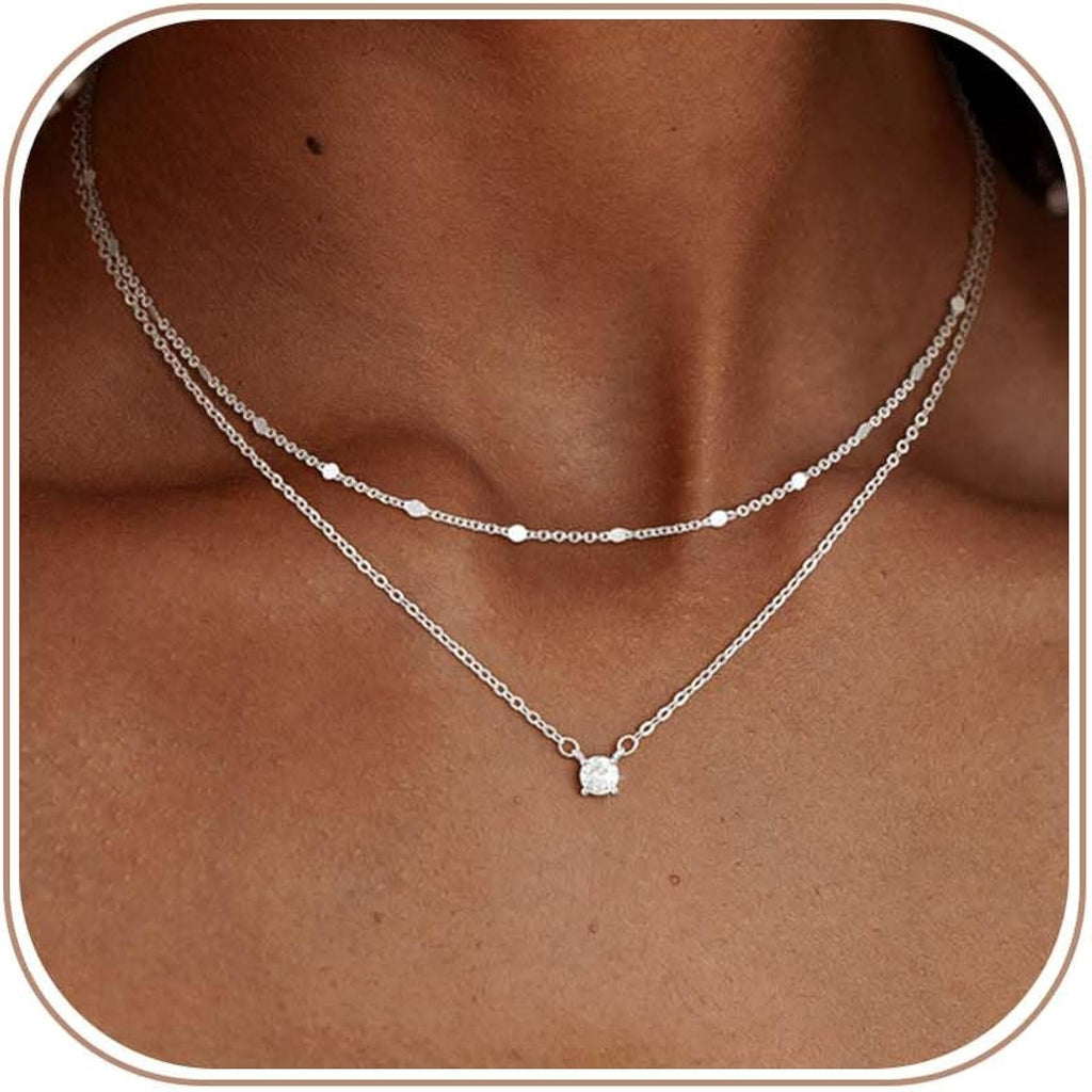 Coshilta Layered Gold Necklaces for Women, 14K Plated Gold Sterling Silver Plated Dainty Pendant Necklace Set with Cubic Zirconia,Stackable Chain Choker,Trendy Personalized Jewelry Gift Non Tarnish