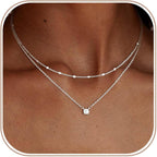 Coshilta Layered Gold Necklaces for Women, 14K Plated Gold Sterling Silver Plated Dainty Pendant Necklace Set with Cubic Zirconia,Stackable Chain Choker,Trendy Personalized Jewelry Gift Non Tarnish