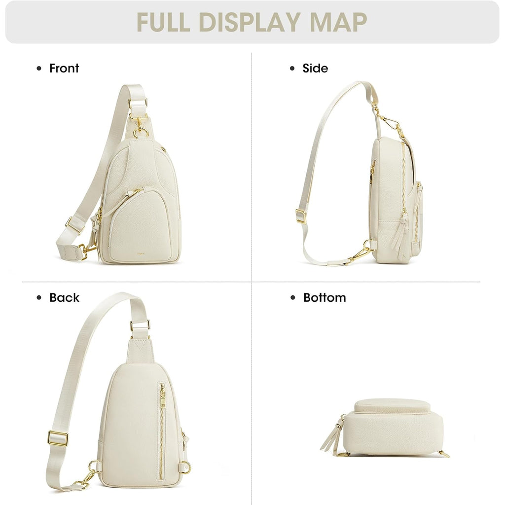 Kattee Sling Bag For Women, Leather Fanny Packs Crossbody Purse, Small Chest Bag With Rfid Blocking, Beige
