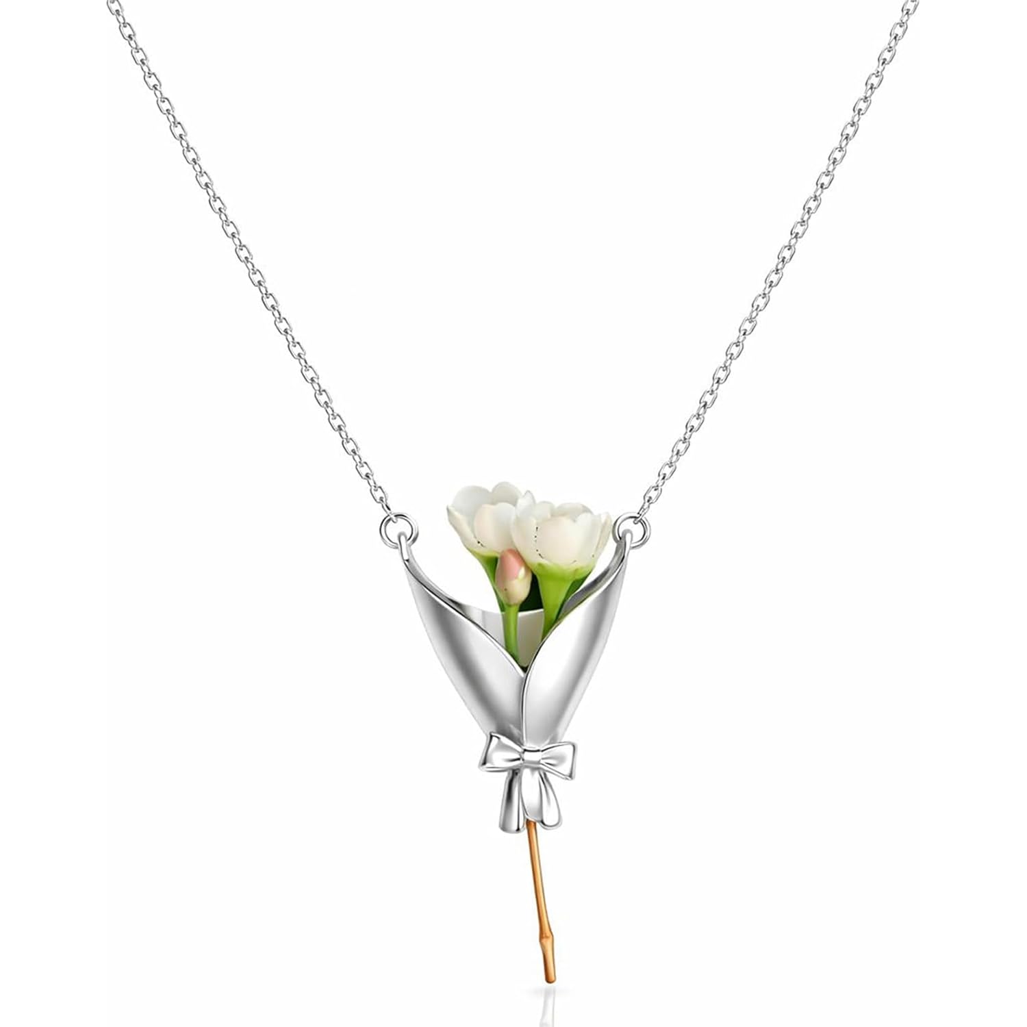 Flower Holder Necklace DTY Flower Vase Pendant Floral Bouquet Accessores for Women Graduation Prom Wedding Outfit Elegant Jewelry