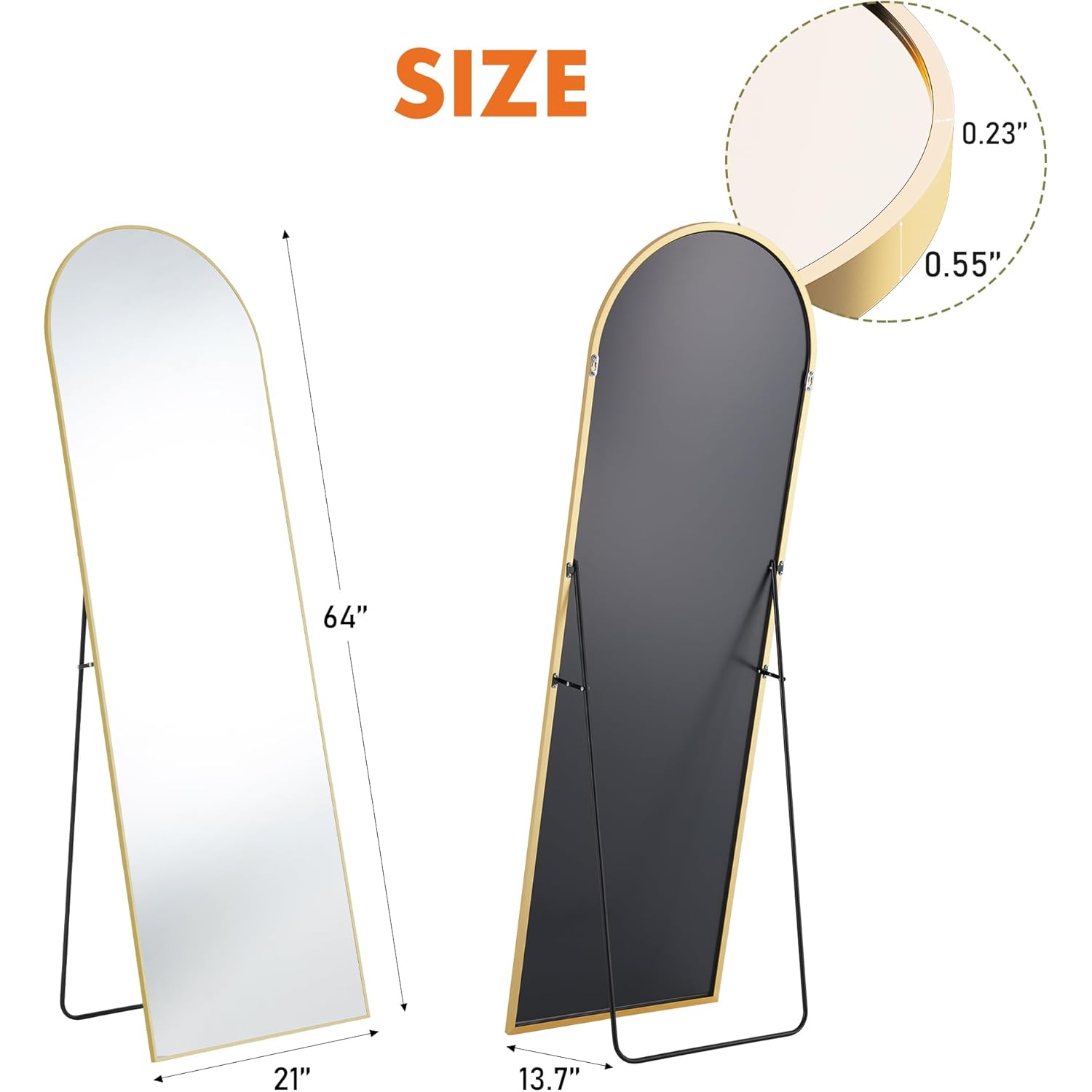 Sweetcrispy 64"x21" Arched Full Length Mirror, Leaning or Standing Full Body Mirror with Aluminum Alloy Thin Frame, Suitable for Bedroom or Cloakroom,Gold